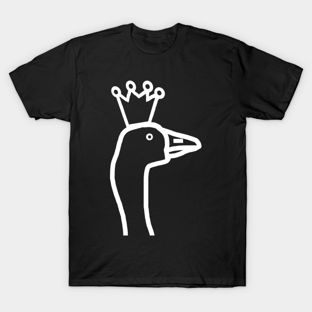 Minimal White Line Goose Wearing Stolen Crown Portrait T-Shirt by ellenhenryart